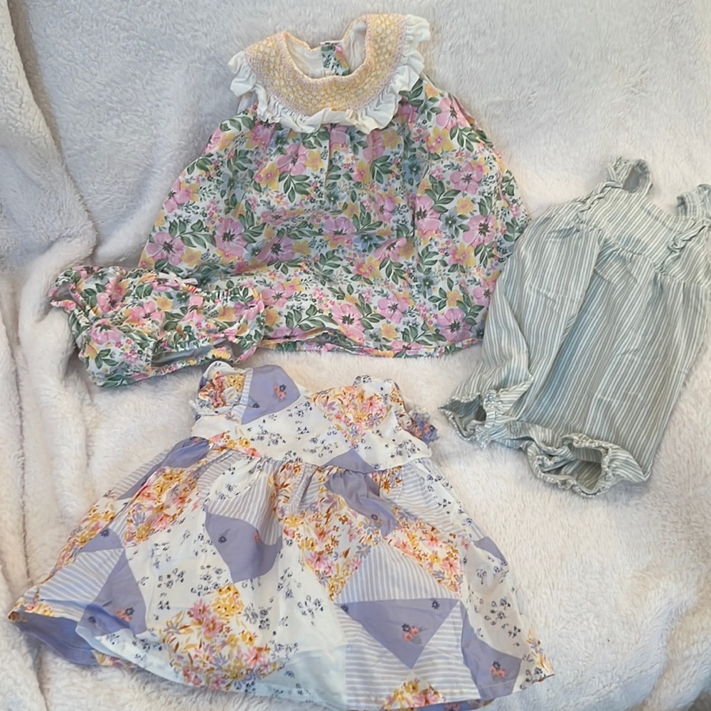 Baby girl 2 dresses and one romper